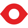 Red circle with white eye icon — representing vision, awareness, or inspection services