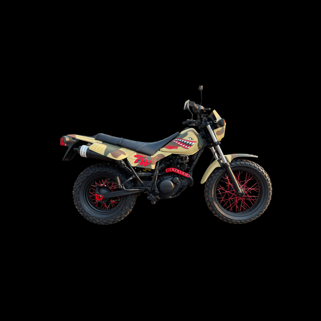 Custom scrambler motorcycle with red and white accents — off-road motorbike for sale or service