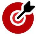 Red target with black dart — symbolizing precision, goal achievement, or customer focus