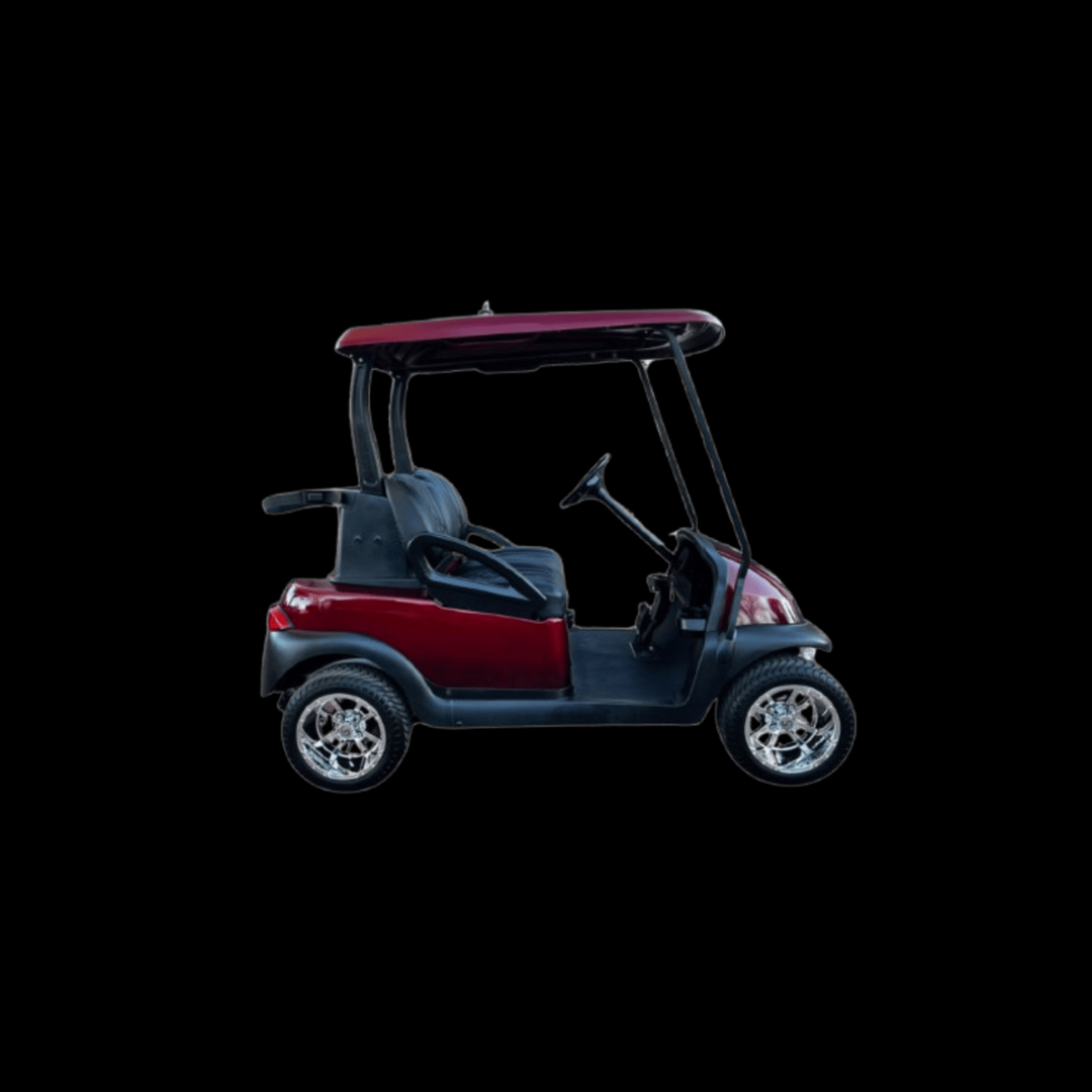 Maroon golf cart with open top — vibrant and eye-catching model