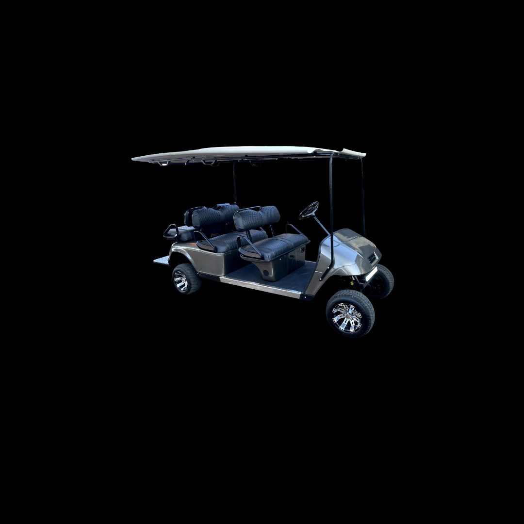 Blue and silver golf cart with custom design — unique recreational vehicle