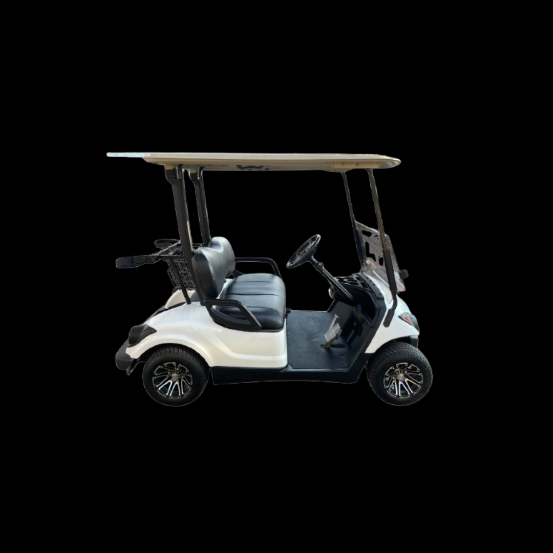 White golf cart with black trim — clean and professional appearance
